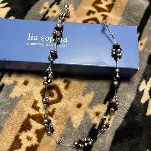 Lia Sophia NWT Elegant Black and Silver Beaded Necklace 16”-19.5”